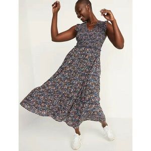 Old Navy Fit and Flare Blue Floral Smocked Dress